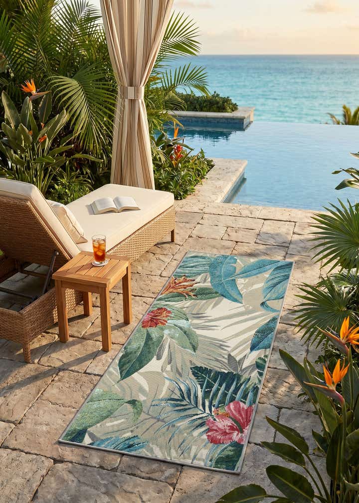 2' x 4' Easy-Clean Botanical Indoor / Outdoor Runner Rug
