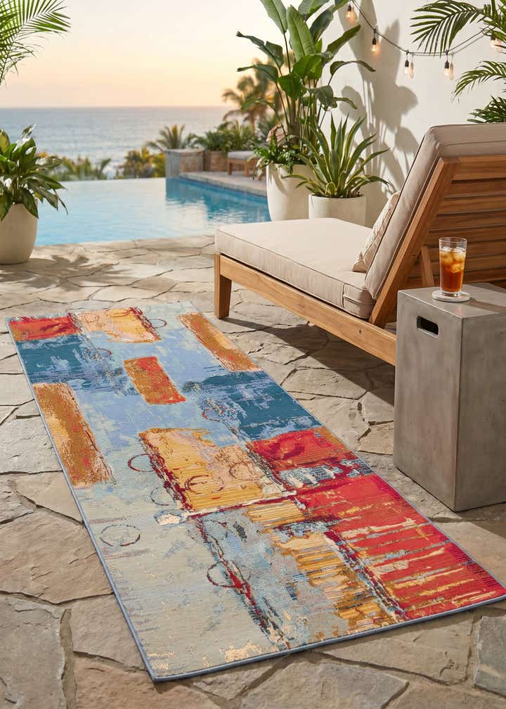 2' 7 x 7' Easy-Clean Modern Indoor / Outdoor Runner Rug