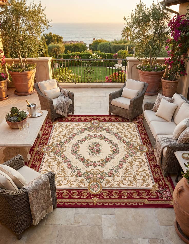 Detail image of 10' x 10' Easy-Clean Traditional Indoor / Outdoor Square Rug