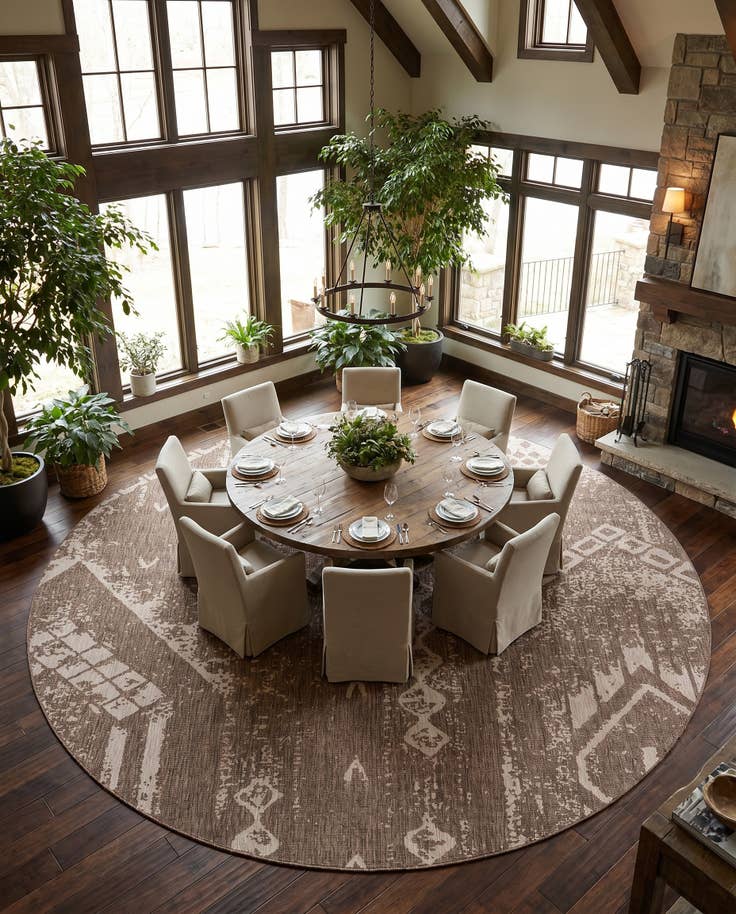 Detail image of 13' x 13' Easy-Clean Bohemian Indoor / Outdoor Round Rug