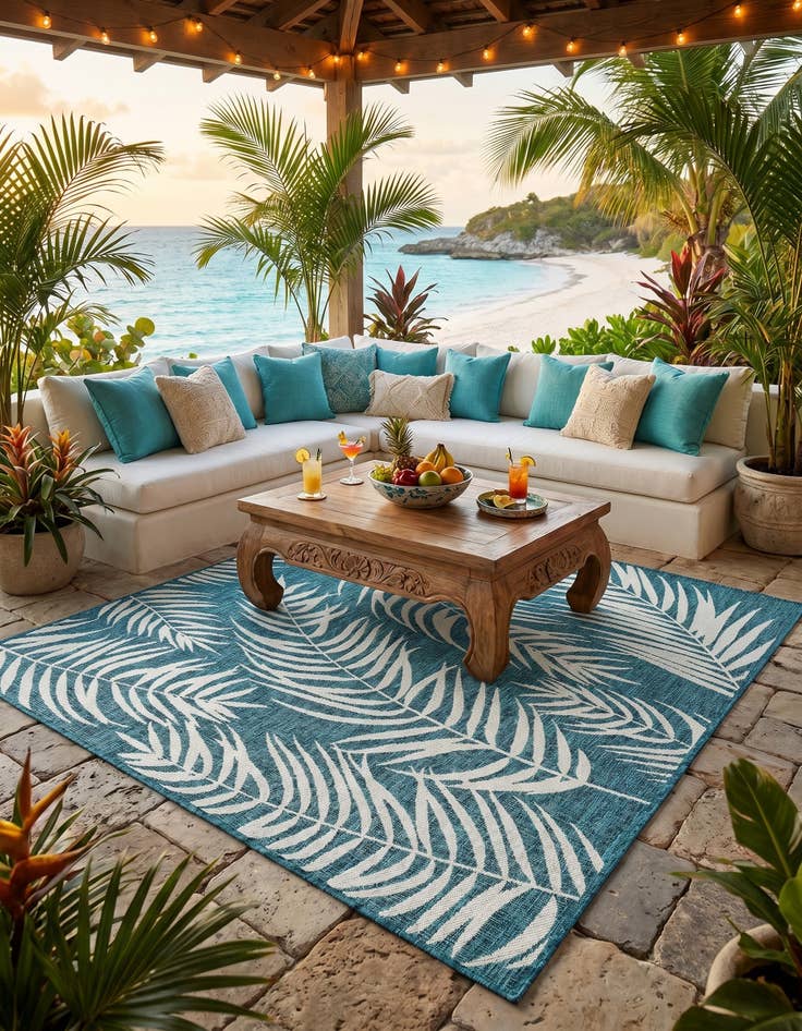 Detail image of 5' 3 x 8' Easy-Clean Botanical Indoor / Outdoor Rug