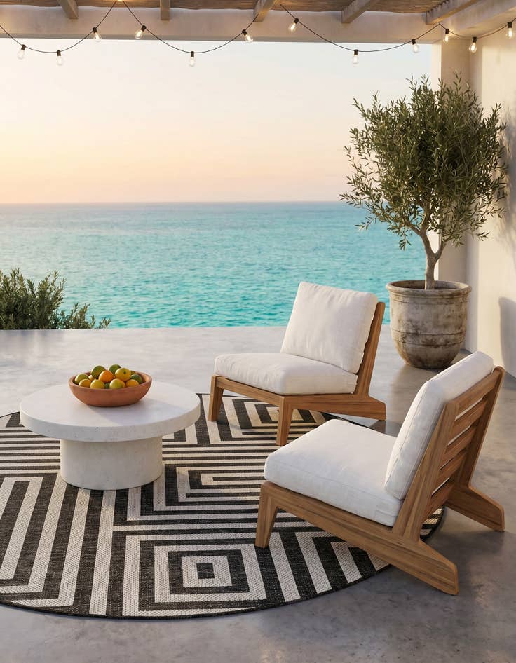 Detail image of 6' x 6' Easy-Clean Modern Indoor / Outdoor Round Rug