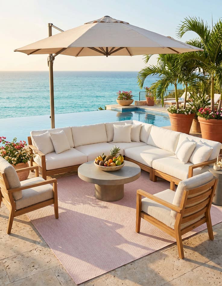 Detail image of 7' 10 x 7' 10 Easy-Clean Solid Indoor / Outdoor Square Rug