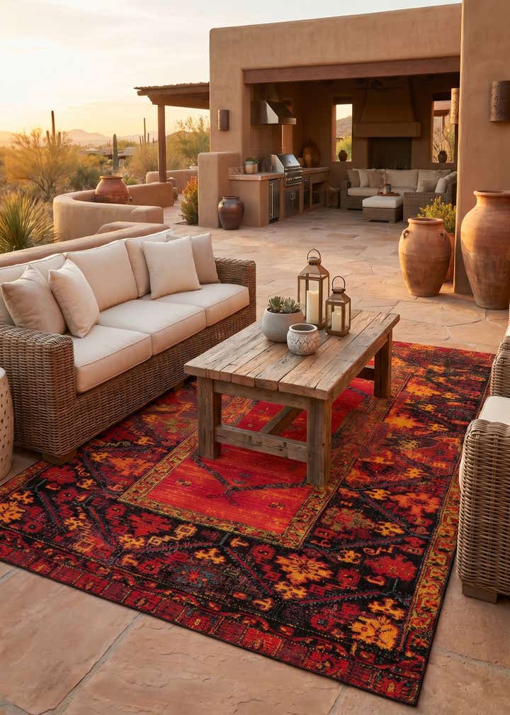 5' 3 x 8' Easy-Clean Tribal Indoor / Outdoor Rug