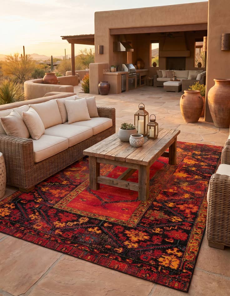 Detail image of 5' 3 x 8' Easy-Clean Tribal Indoor / Outdoor Rug