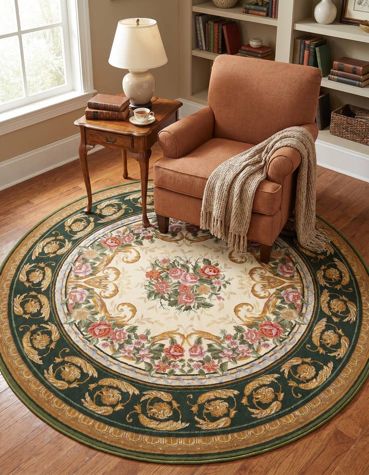 Detail image of 5' x 5' Easy-Clean Traditional Indoor / Outdoor Round Rug