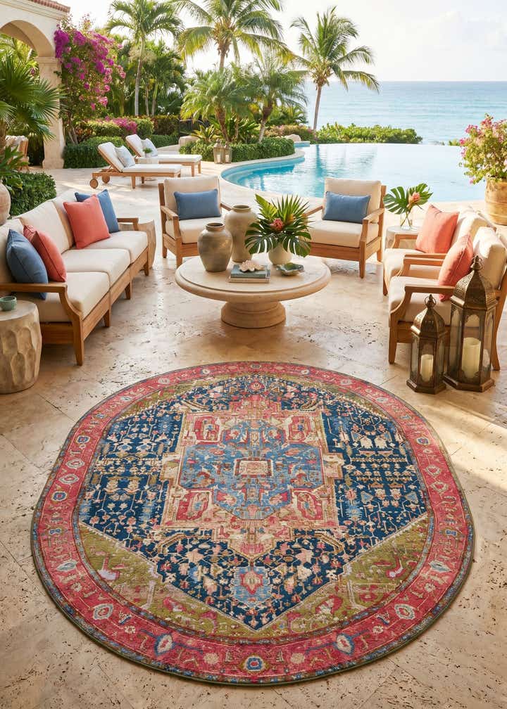 7' 10 x 10' Easy-Clean Traditional Indoor / Outdoor Oval Rug
