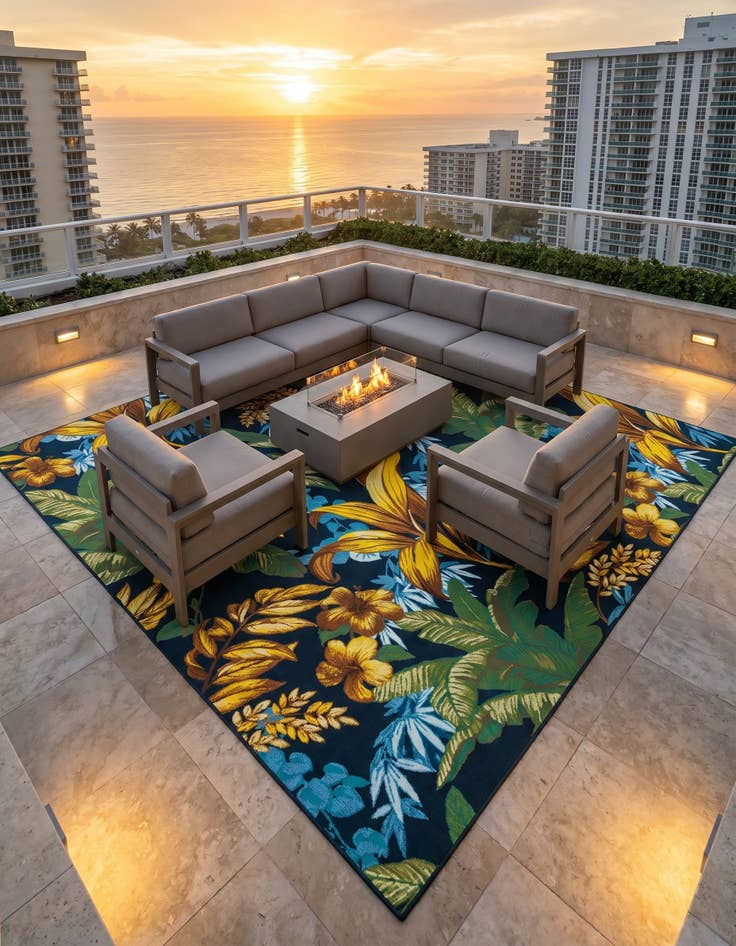 Detail image of 10' x 10' Easy-Clean Botanical Indoor / Outdoor Square Rug