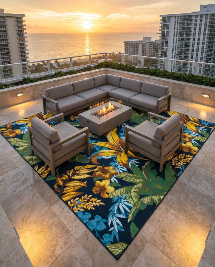 Detail image of 10' x 10' Easy-Clean Botanical Indoor / Outdoor Square Rug