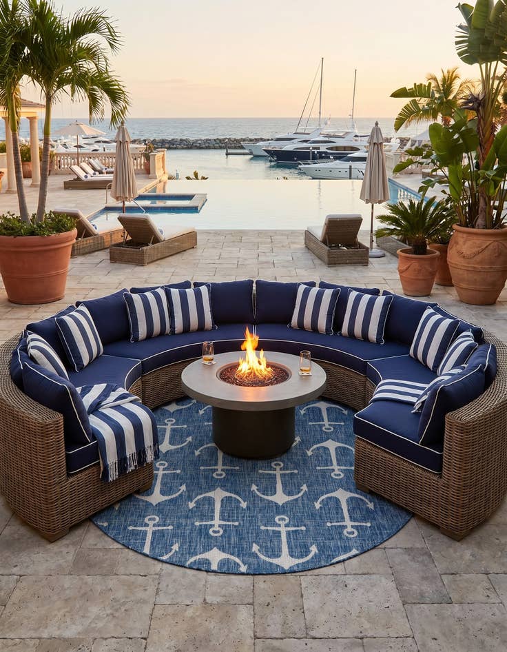 Detail image of 7' 10 x 7' 10 Easy-Clean Coastal Indoor / Outdoor Round Rug