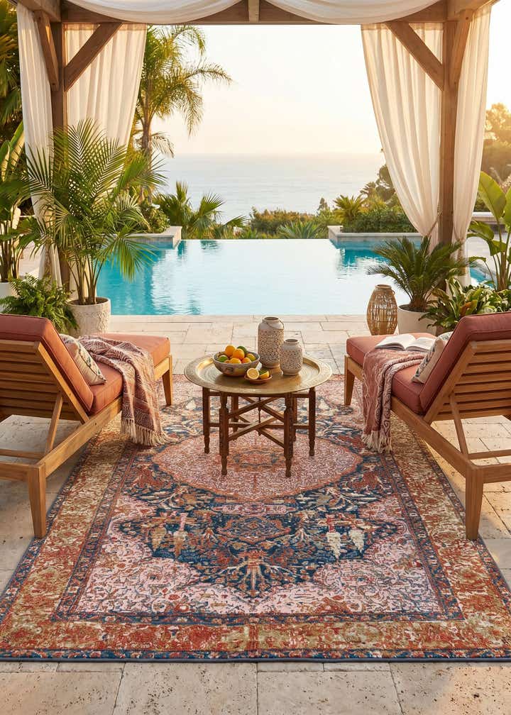 5' 3 x 8' Easy-Clean Traditional Indoor / Outdoor Rug