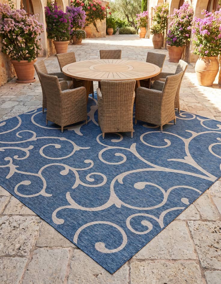 Detail image of 13' x 13' Easy-Clean Botanical Indoor / Outdoor Square Rug