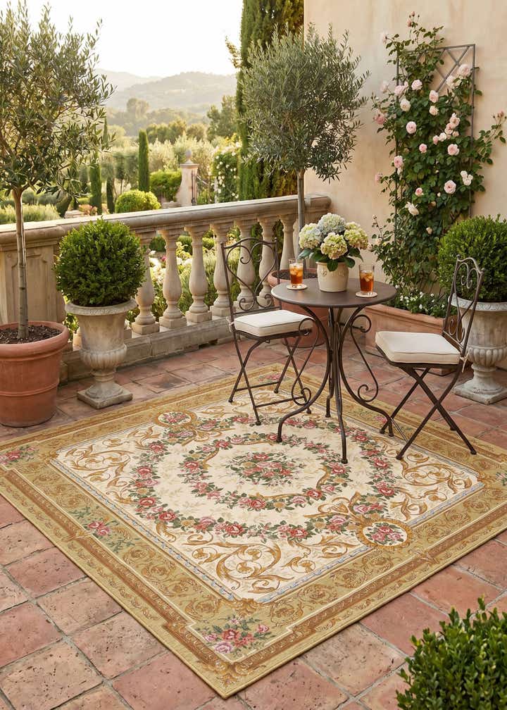 7' 10 x 7' 10 Easy-Clean Traditional Indoor / Outdoor Square Rug