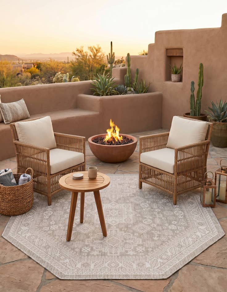 Detail image of 7' 10 x 7' 10 Easy-Clean Aztec Indoor / Outdoor Octagon Rug