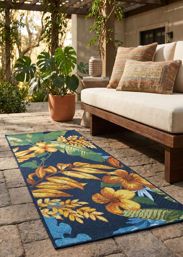 2' x 4' Easy-Clean Botanical Indoor / Outdoor Runner Rug