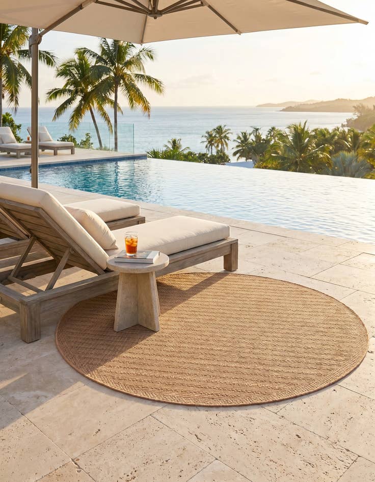 Detail image of 6' x 6' Easy-Clean Border Indoor / Outdoor Round Rug