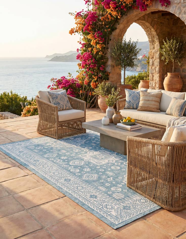 Detail image of 7' 10 x 11' Easy-Clean Aztec Indoor / Outdoor Rug