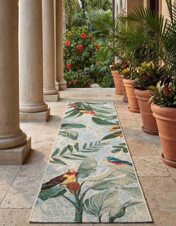 Detail image of 2' x 8' Easy-Clean Botanical Indoor / Outdoor Runner Rug