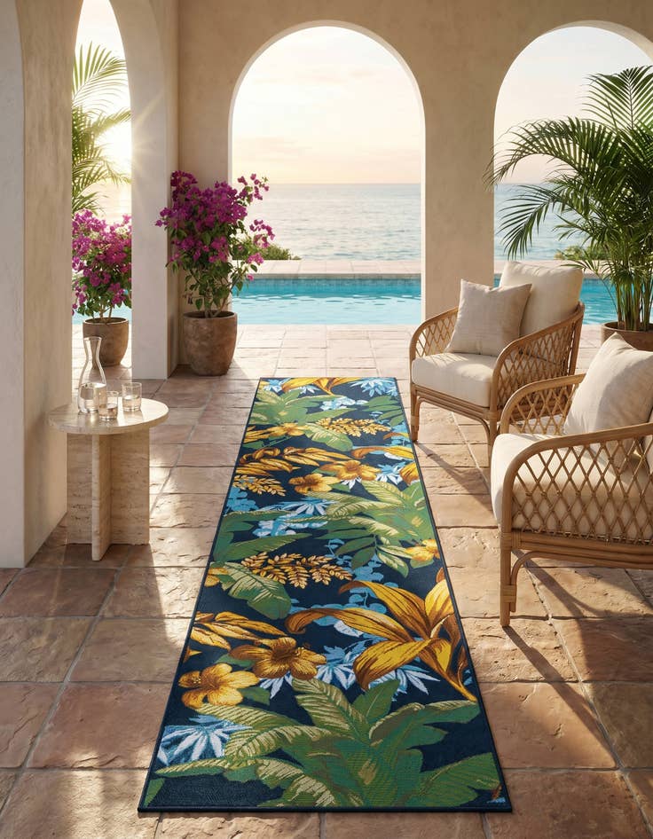 Detail image of 2' 7 x 12' Easy-Clean Botanical Indoor / Outdoor Runner Rug