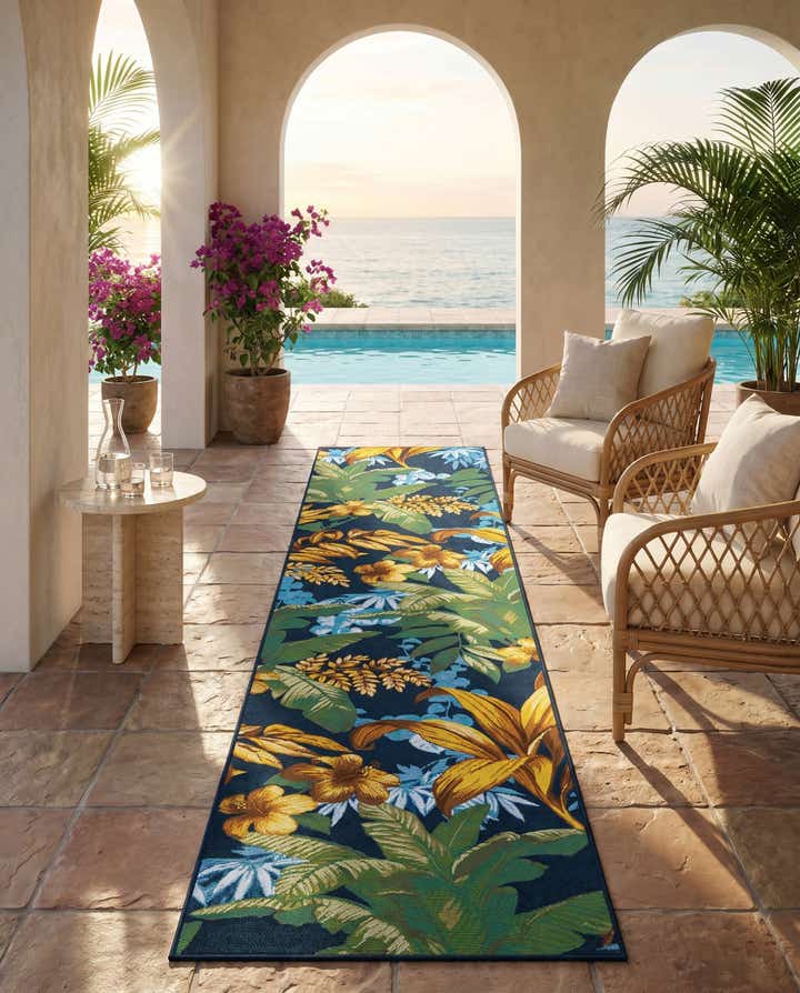 2' 7 x 12' Easy-Clean Botanical Indoor / Outdoor Runner Rug