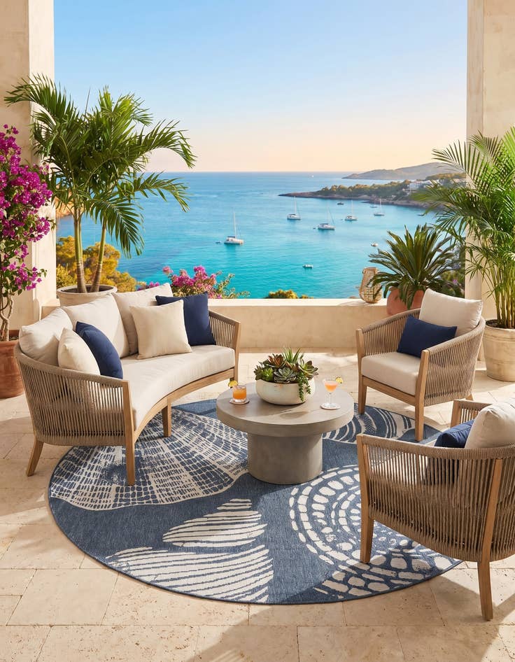 Detail image of 7' x 7' Easy-Clean Coastal Indoor / Outdoor Round Rug