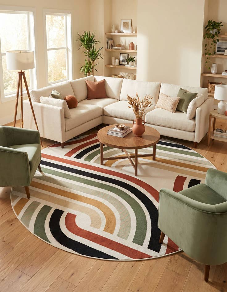 Detail image of 7' 10 x 7' 10 Easy-Clean Modern Indoor / Outdoor Round Rug