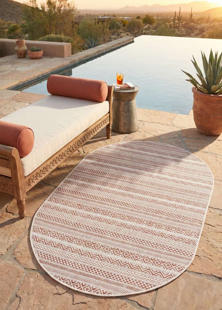 3' x 5' 3 Easy-Clean Striped Indoor / Outdoor Oval Rug