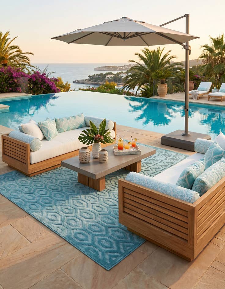 Detail image of 9' x 12' Easy-Clean Trellis Textured Indoor / Outdoor Rug