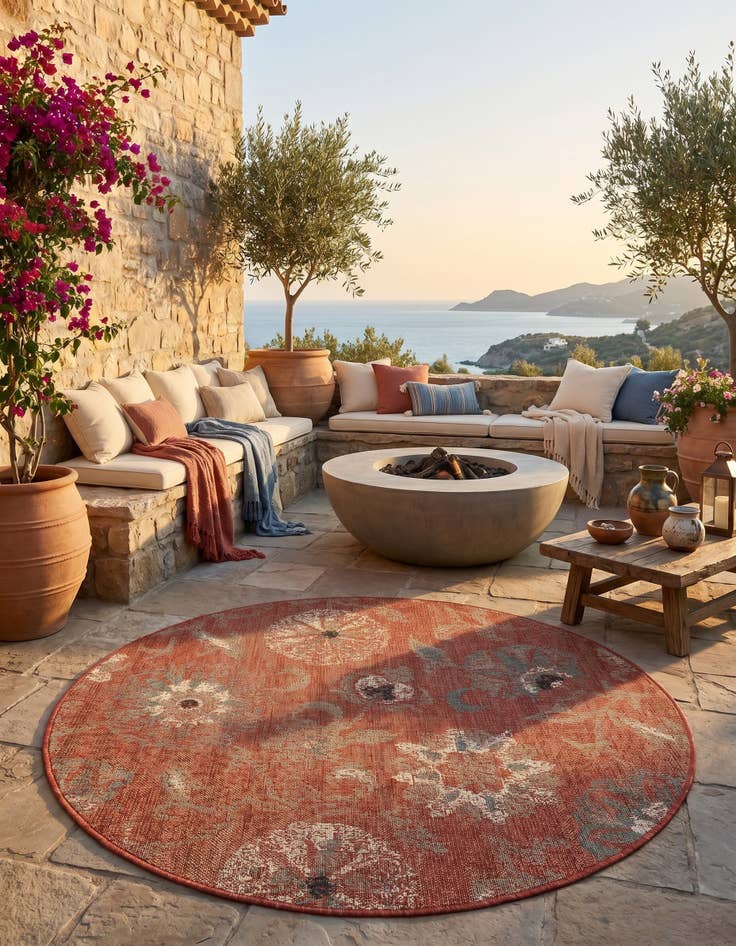 Detail image of 5' x 5' Easy-Clean Botanical Indoor / Outdoor Round Rug