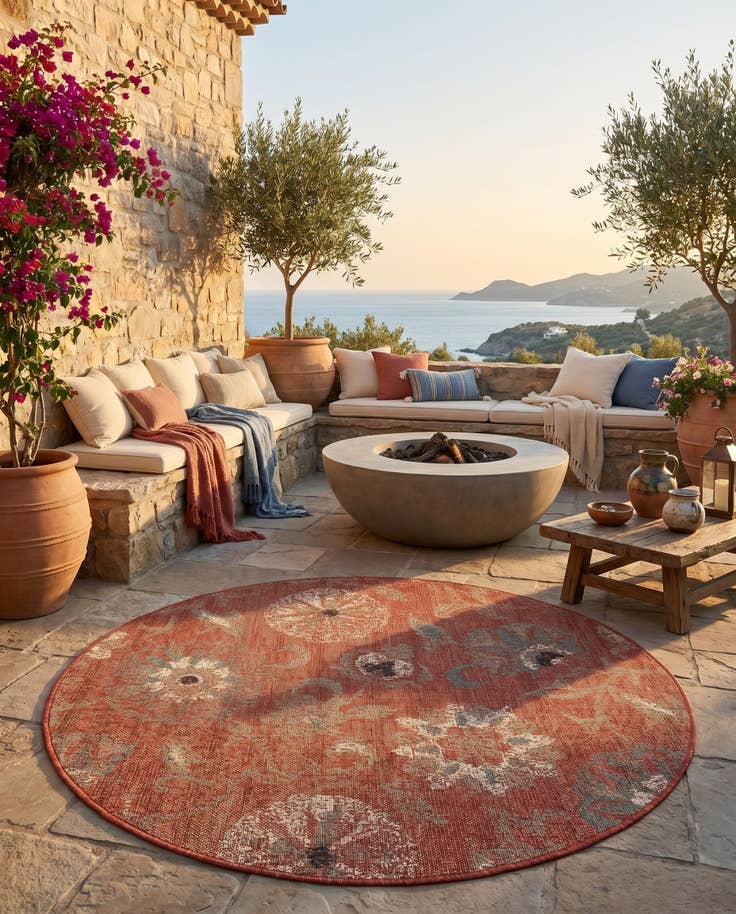 Detail image of 5' x 5' Easy-Clean Botanical Indoor / Outdoor Round Rug