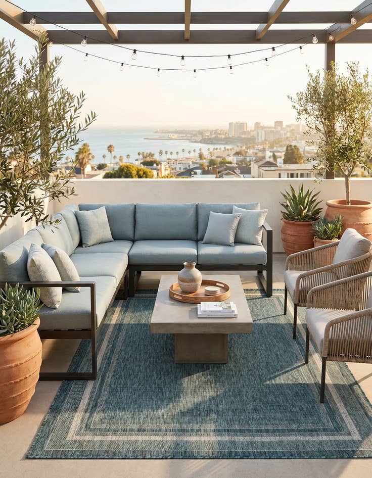 Detail image of 5' 3 x 8' Easy-Clean Border Indoor / Outdoor Rug