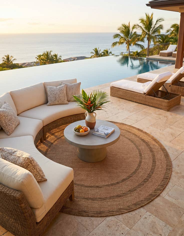 Detail image of 6' x 6' Easy-Clean Border Indoor / Outdoor Round Rug