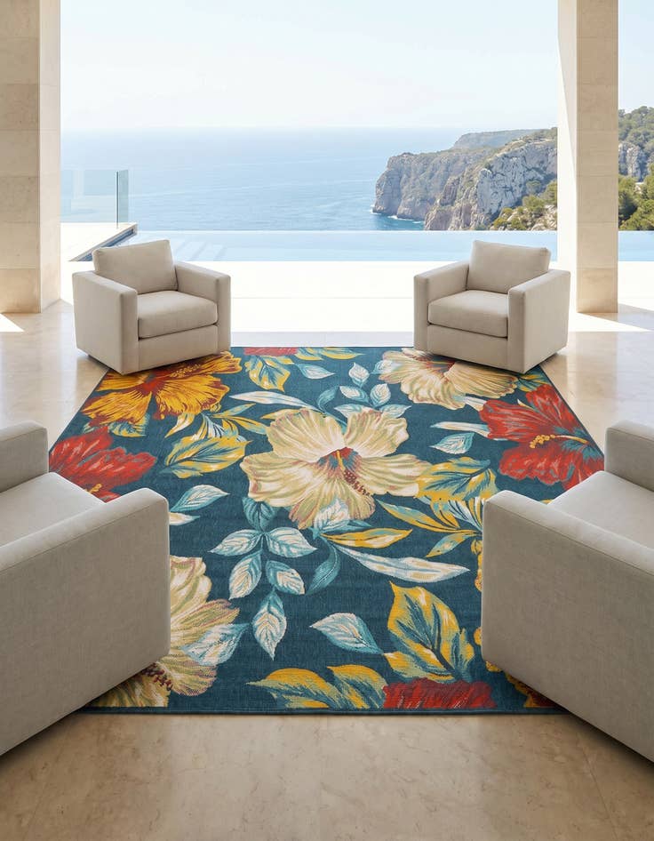 Detail image of 10' x 10' Easy-Clean Coastal Indoor / Outdoor Square Rug