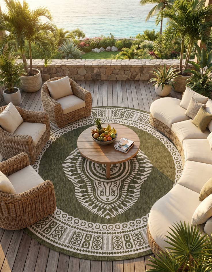 Detail image of 13' x 13' Easy-Clean Traditional Indoor / Outdoor Round Rug