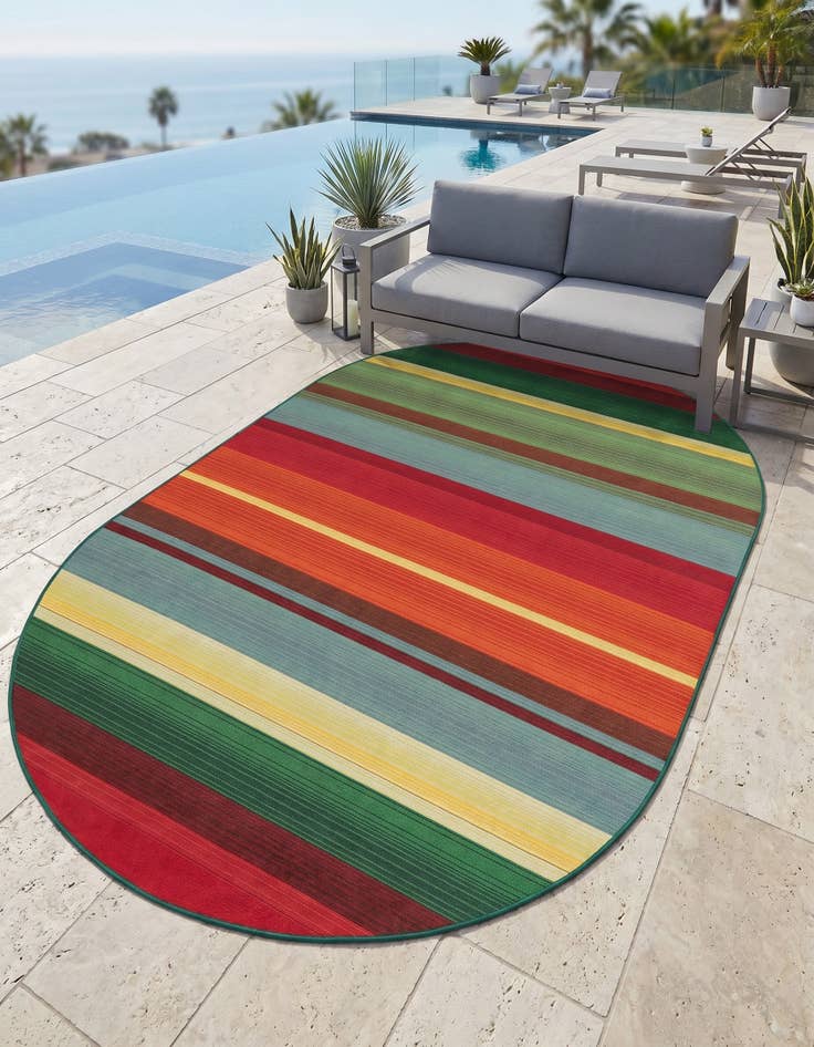 Detail image of 5' 3 x 8' Easy-Clean Modern Indoor / Outdoor Oval Rug