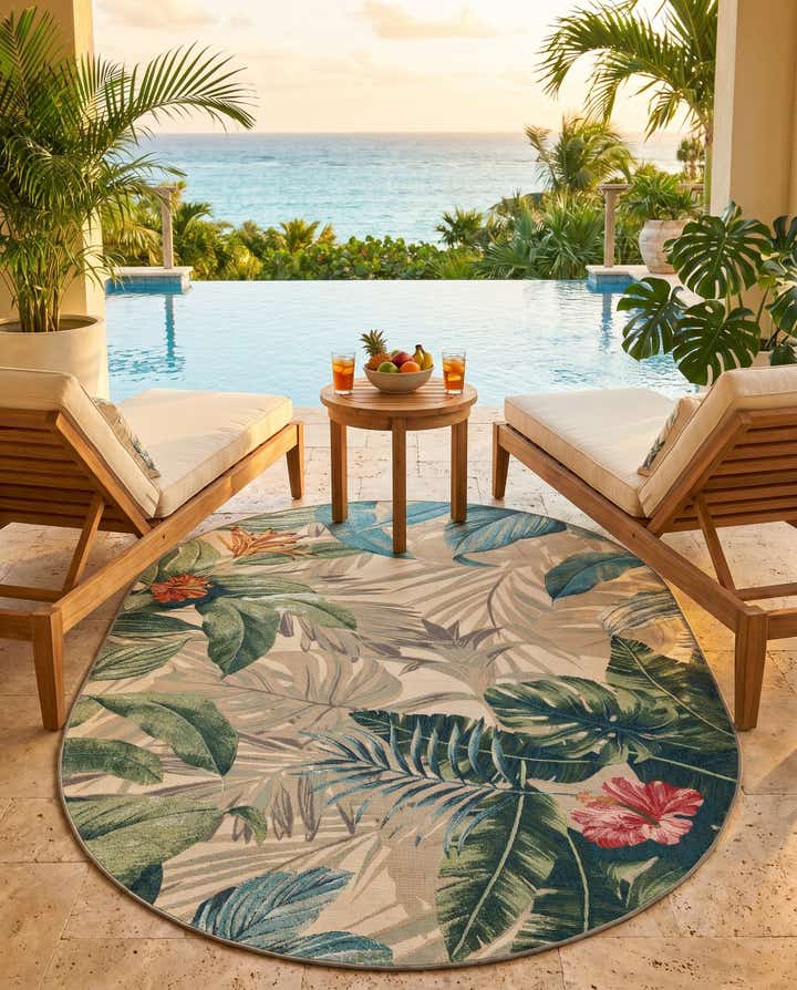 5' 3 x 8' Easy-Clean Botanical Indoor / Outdoor Oval Rug