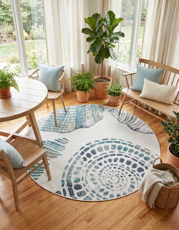 Detail image of 5' 3 x 5' 3 Easy-Clean Coastal Indoor / Outdoor Round Rug