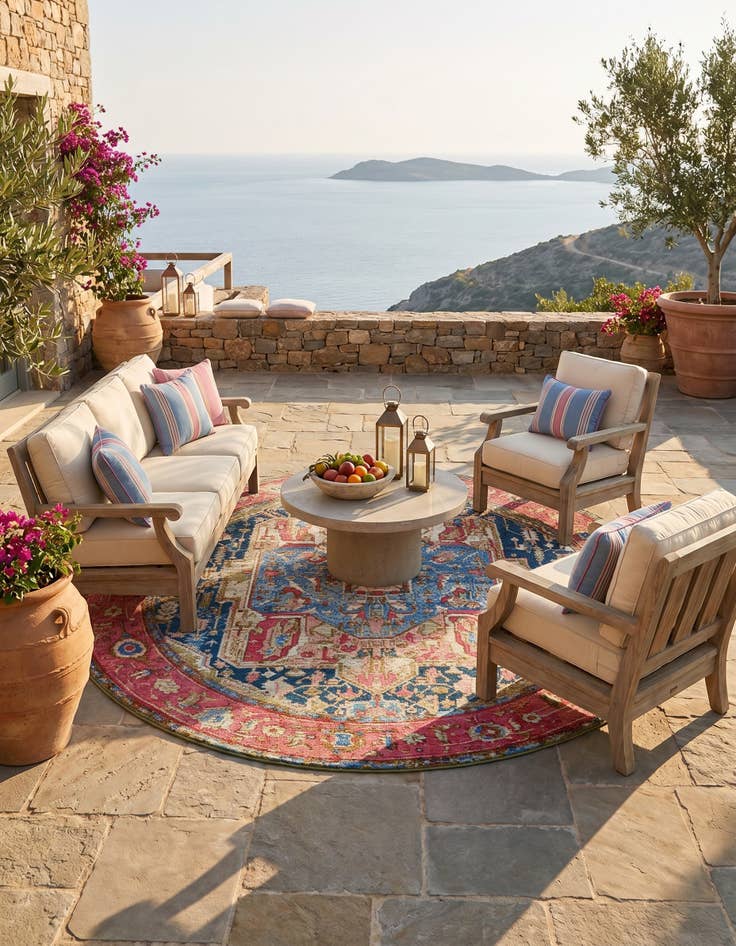 Detail image of 5' x 5' Easy-Clean Traditional Indoor / Outdoor Round Rug