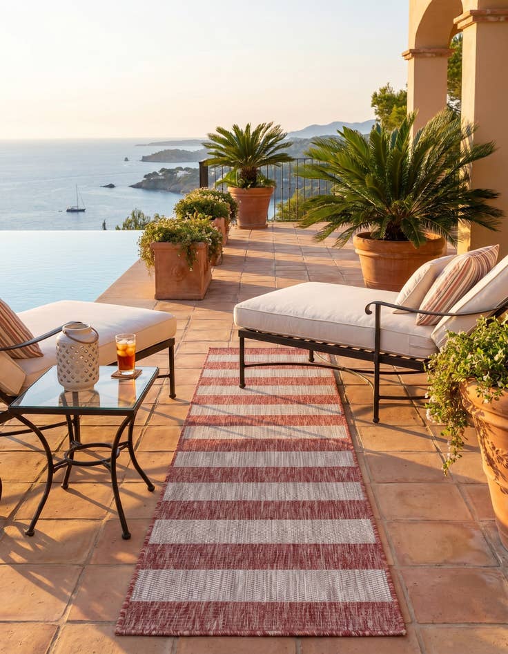 Detail image of 2' x 6' Easy-Clean Striped Indoor / Outdoor Runner Rug