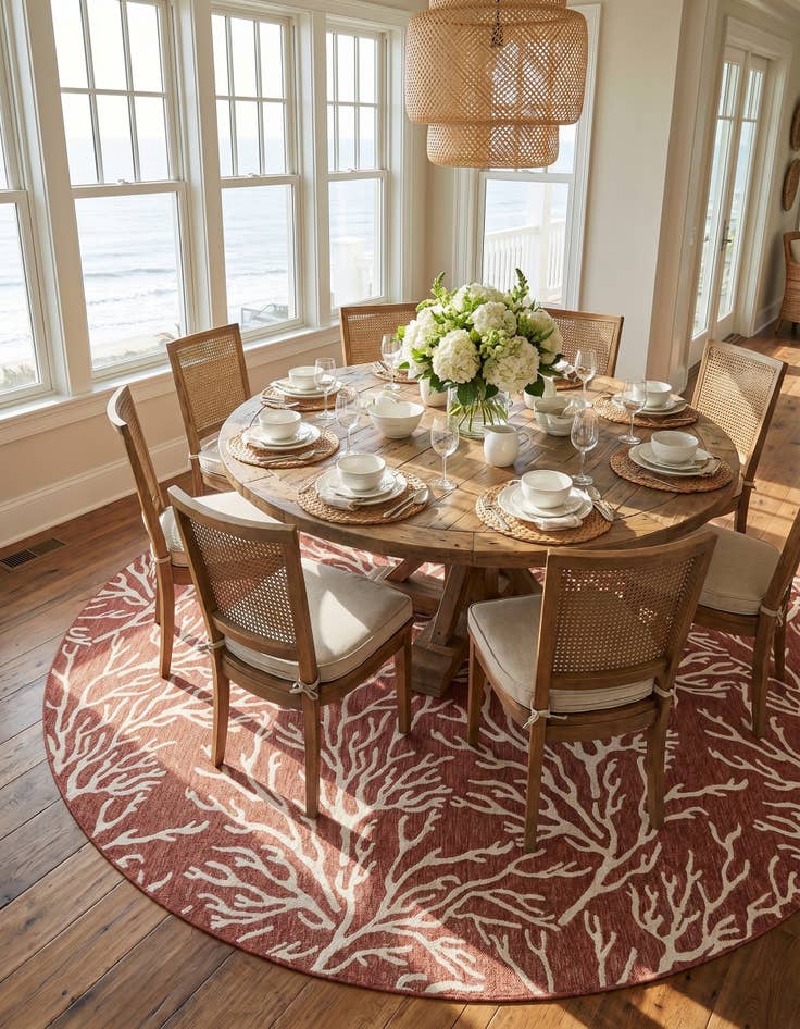 Detail image of 13' x 13' Easy-Clean Coastal Indoor / Outdoor Round Rug