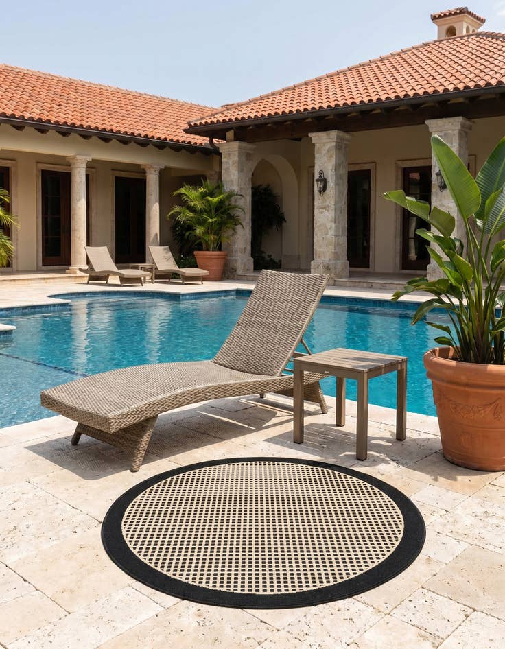 Detail image of 3' x 3' Easy-Clean Border Indoor / Outdoor Round Rug