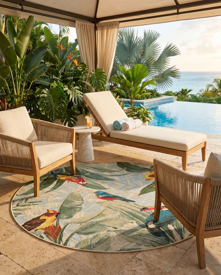 5' x 5' Easy-Clean Botanical Indoor / Outdoor Round Rug