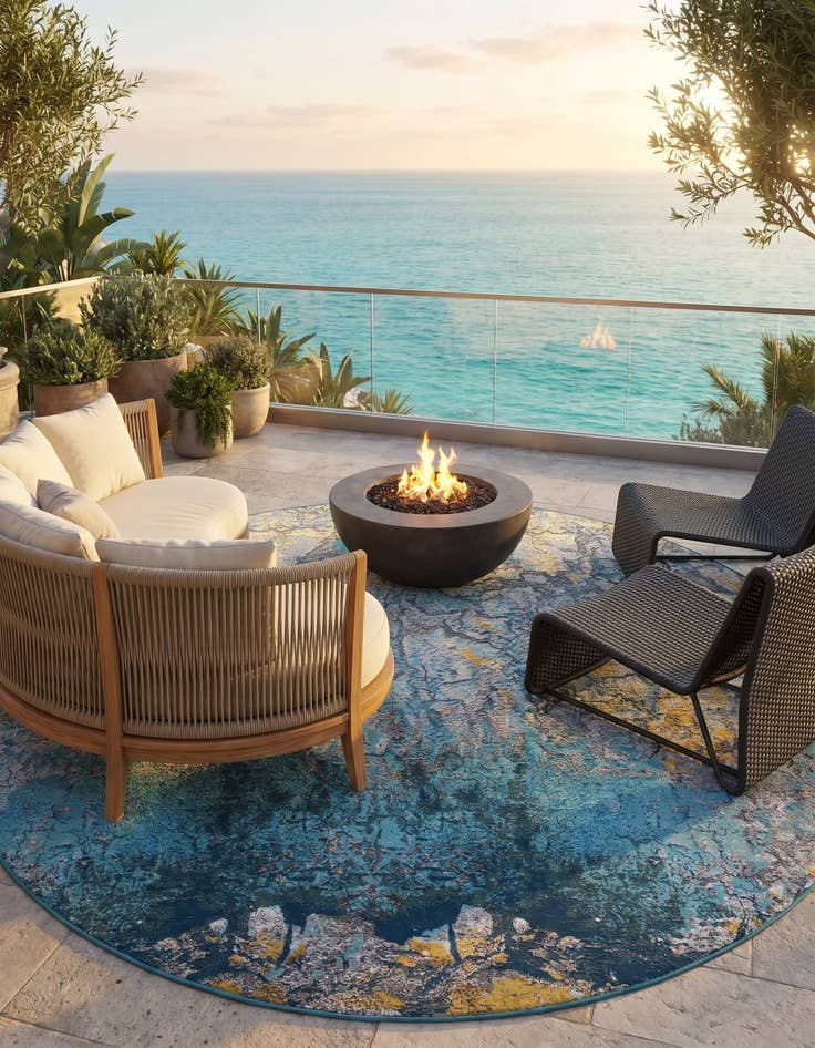 Detail image of 7' 10 x 7' 10 Easy-Clean Modern Indoor / Outdoor Round Rug