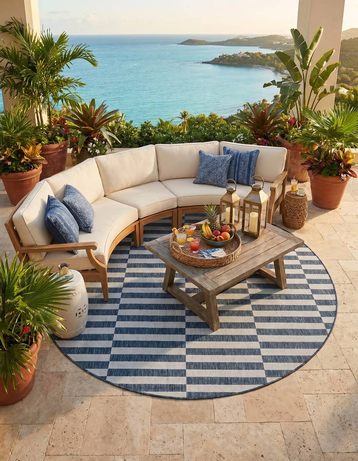 Detail image of 6' x 6' Easy-Clean Ribbon Indoor / Outdoor Round Rug