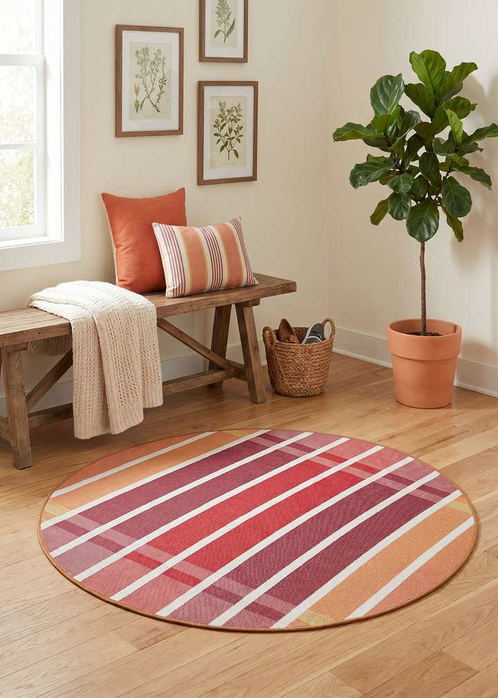 4' x 4' Easy-Clean Striped Indoor / Outdoor Round Rug