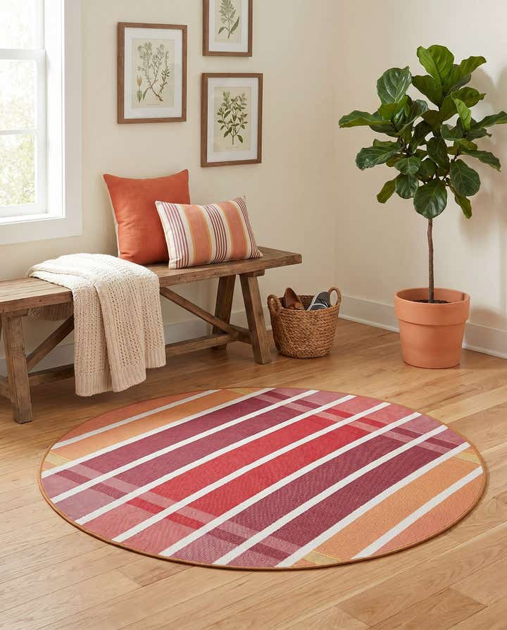 4' x 4' Easy-Clean Striped Indoor / Outdoor Round Rug