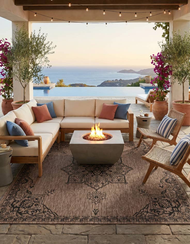 Detail image of 10' x 10' Easy-Clean Traditional Indoor / Outdoor Square Rug