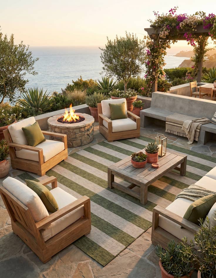 Detail image of 10' x 13' Easy-Clean Striped Indoor / Outdoor Rug