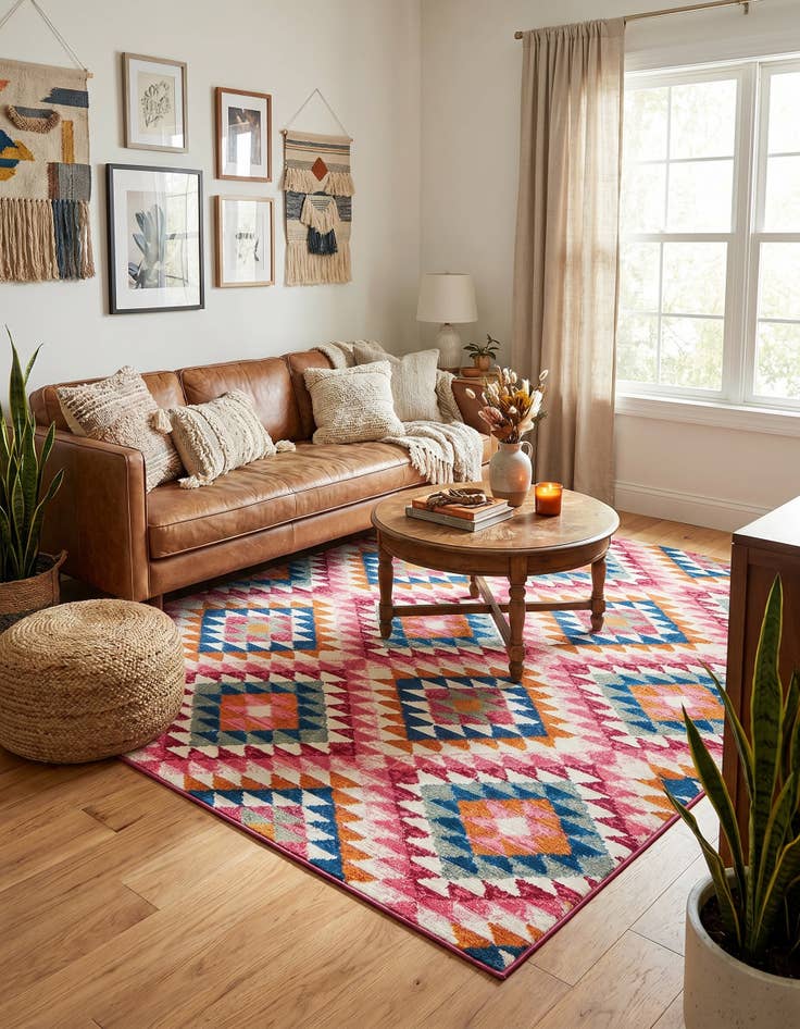 Detail image of 6' x 6' Easy-Clean Southwestern Indoor / Outdoor Square Rug