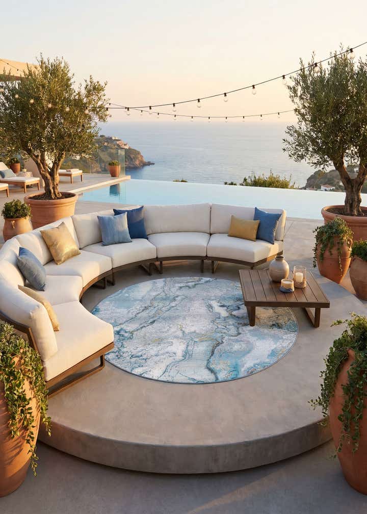 5' 3 x 5' 3 Easy-Clean Modern Indoor / Outdoor Round Rug